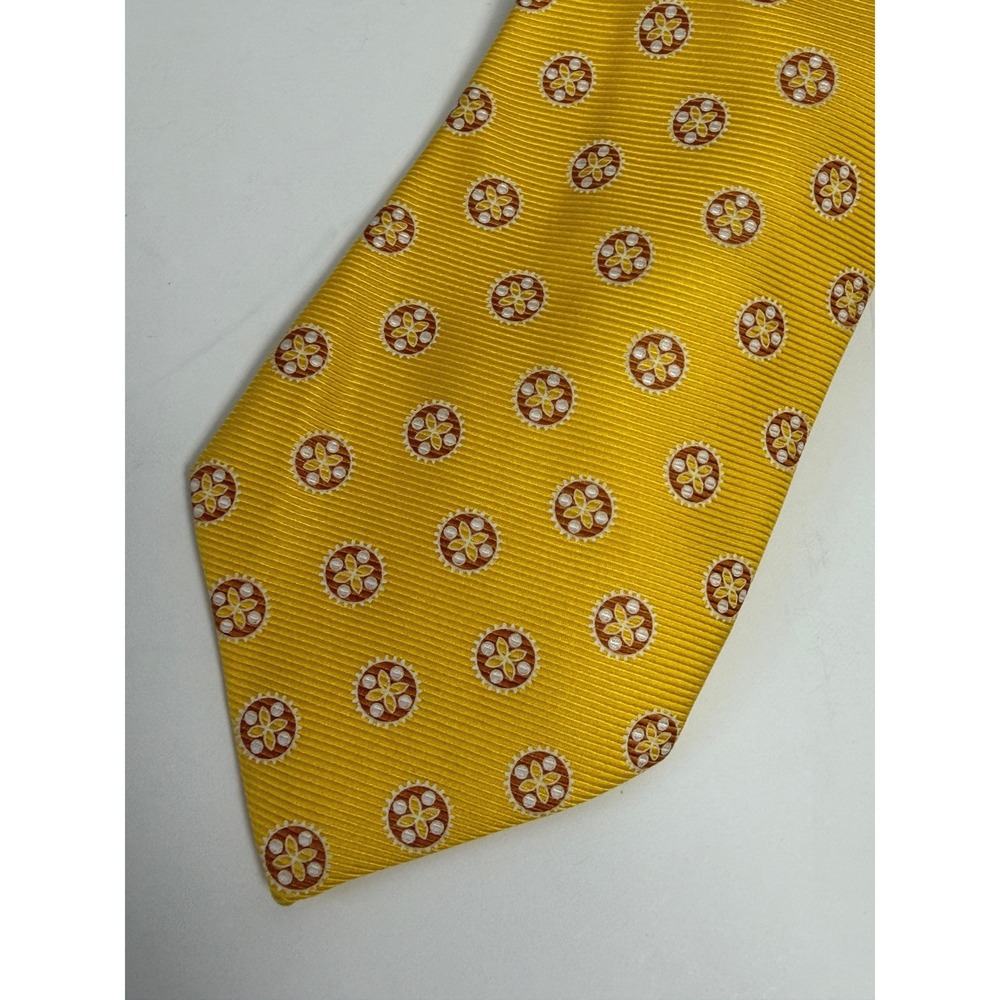 Burberry London Tie Mens OS Yellow Geometric Medallion Silk Luxury Italy